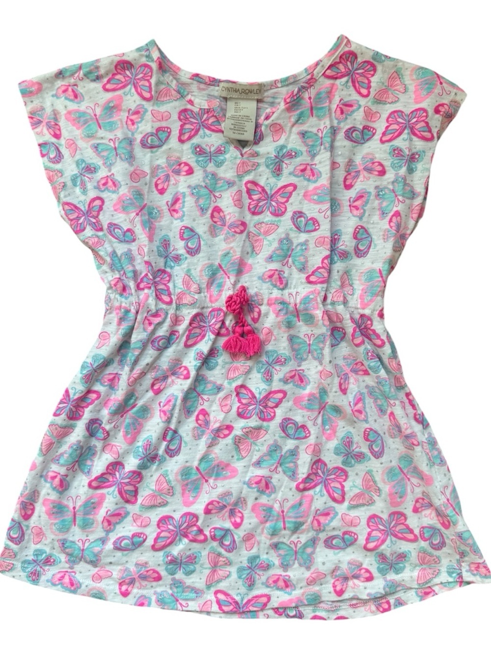 Cynthia Rowley Girls Butterfly Dress Flutter Sleeve Knit Dress Size Small 6/7